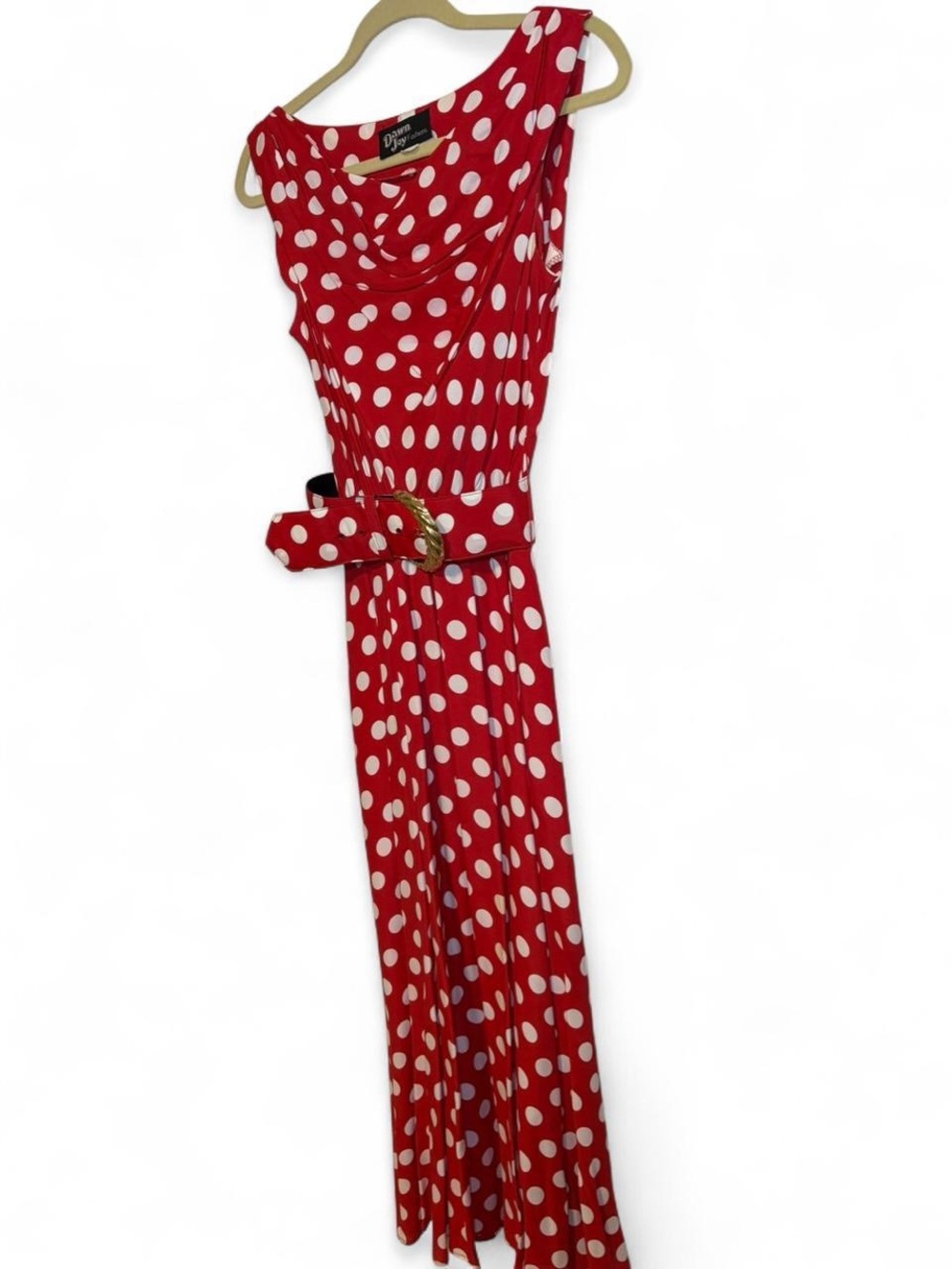 Vintage 90s Dawn Joy Red & white Polka Dot Maxi Dress - Picture 6 of 8